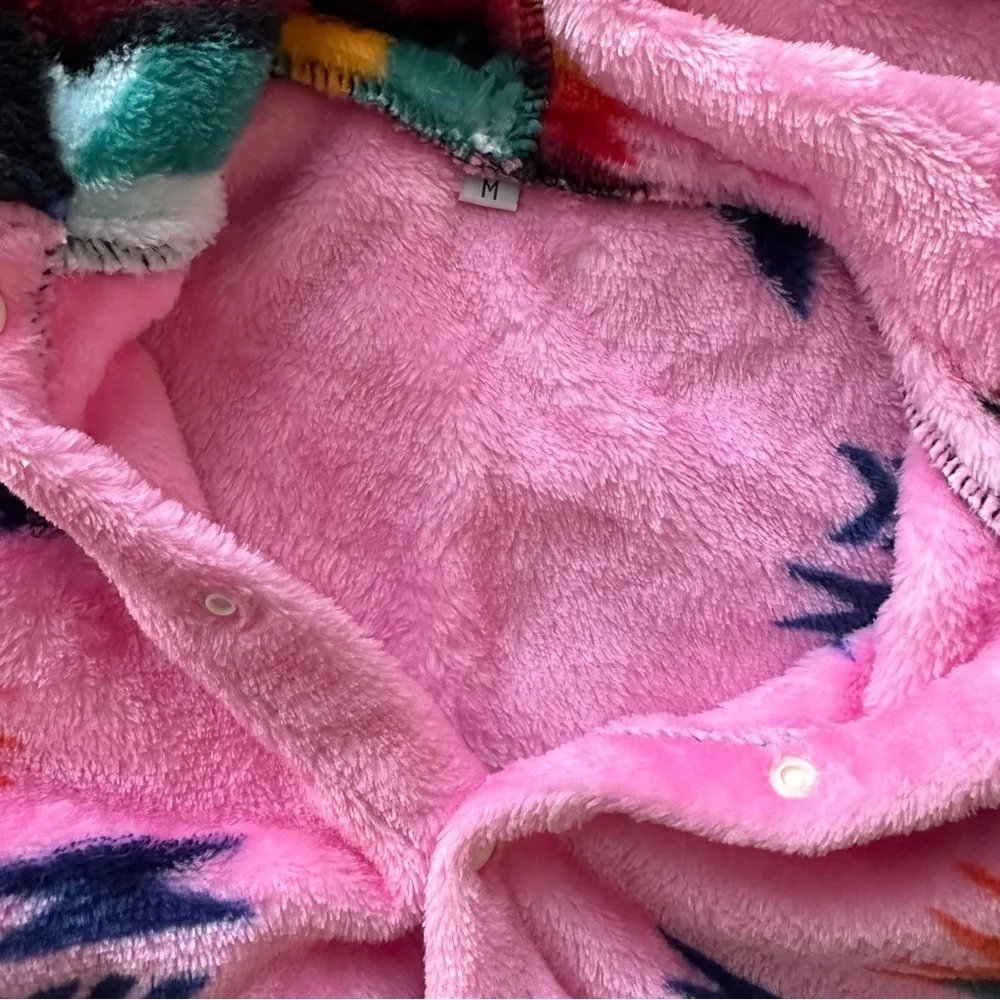 NWOT Baby Girl Hooded Fleece Footie, Southwestern Pink, 12 Months